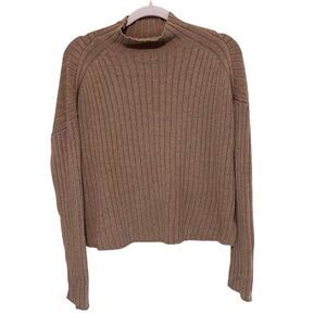 Gap Mock Neck Ribbed Knit Sweater  Womens Small Camel Brown Oversized Wool Blend